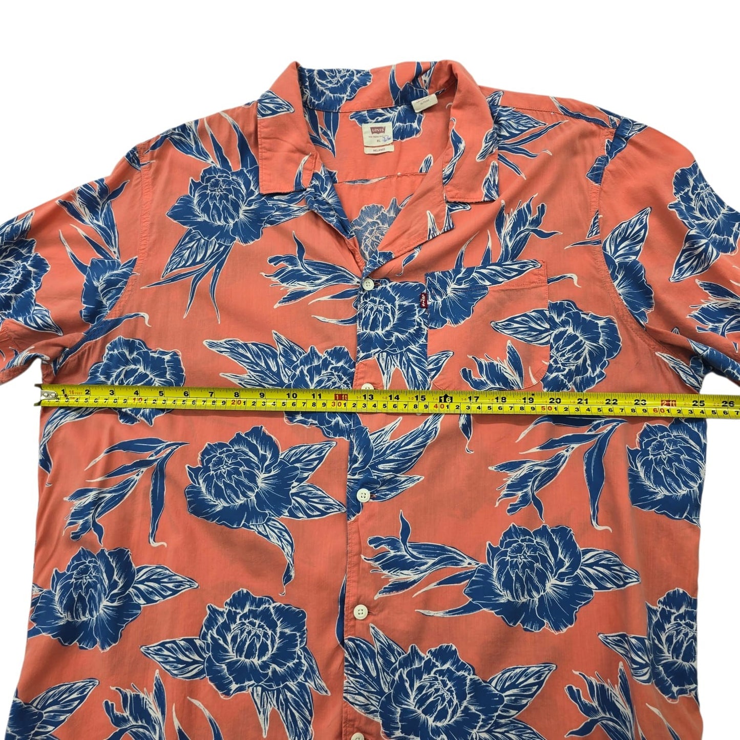 Levi's Men's Coral/Orange Navy Floral Camp Shirt XL