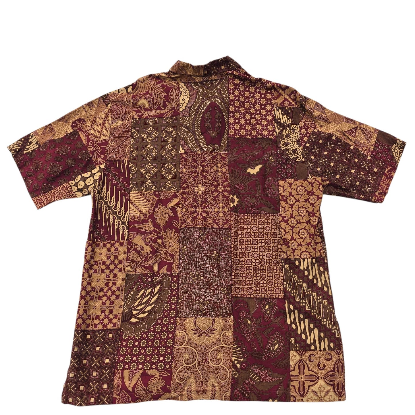 Batik Kadi Unisex Burgundy Gold Patchwork Batik Shirt XL Handmade