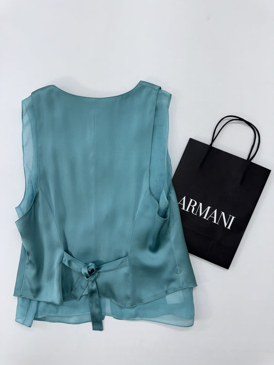 Giorgio Armani Women’s Turquoise Silk Sleeveless Blouse EU 46