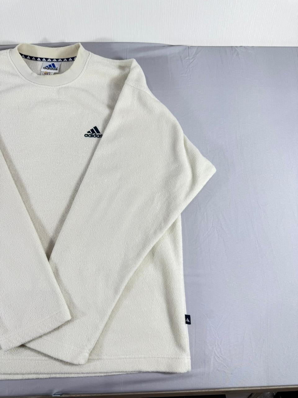 Adidas Men's Large L Fleece Sweatshirt Cream Off White Crewneck Logo