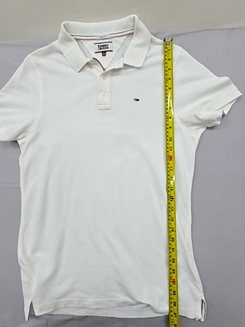 Tommy Hilfiger Tommy Jeans Slim Fit White Polo Shirt Men's M Short Sleeve Cotton