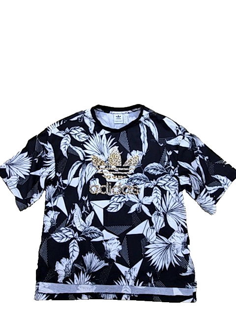 Adidas Women's Floral Black White T-Shirt Size S Short Sleeve