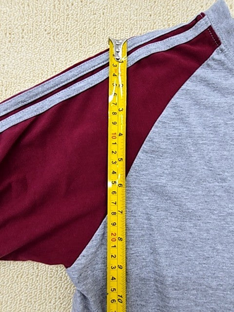 Adidas Grey Raglan Cotton T-Shirt L Short Sleeve Stripes