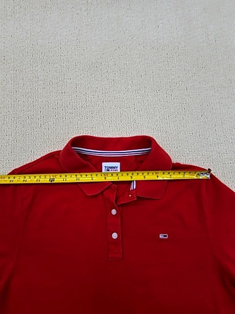 Tommy Jeans Red Polo Shirt Men's M Short Sleeve Cotton Button