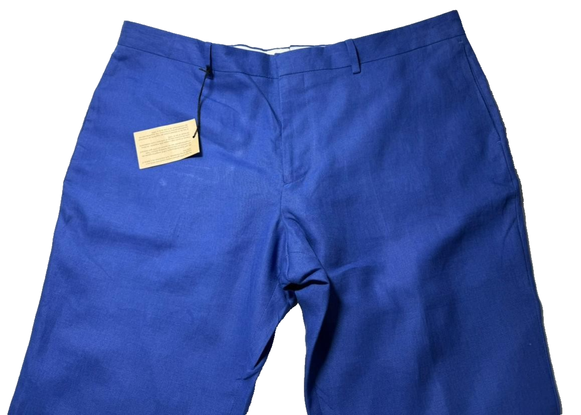 Paul Smith Blue Linen Blend Slim Fit Dress Pants Men's Formal Trousers Size 36