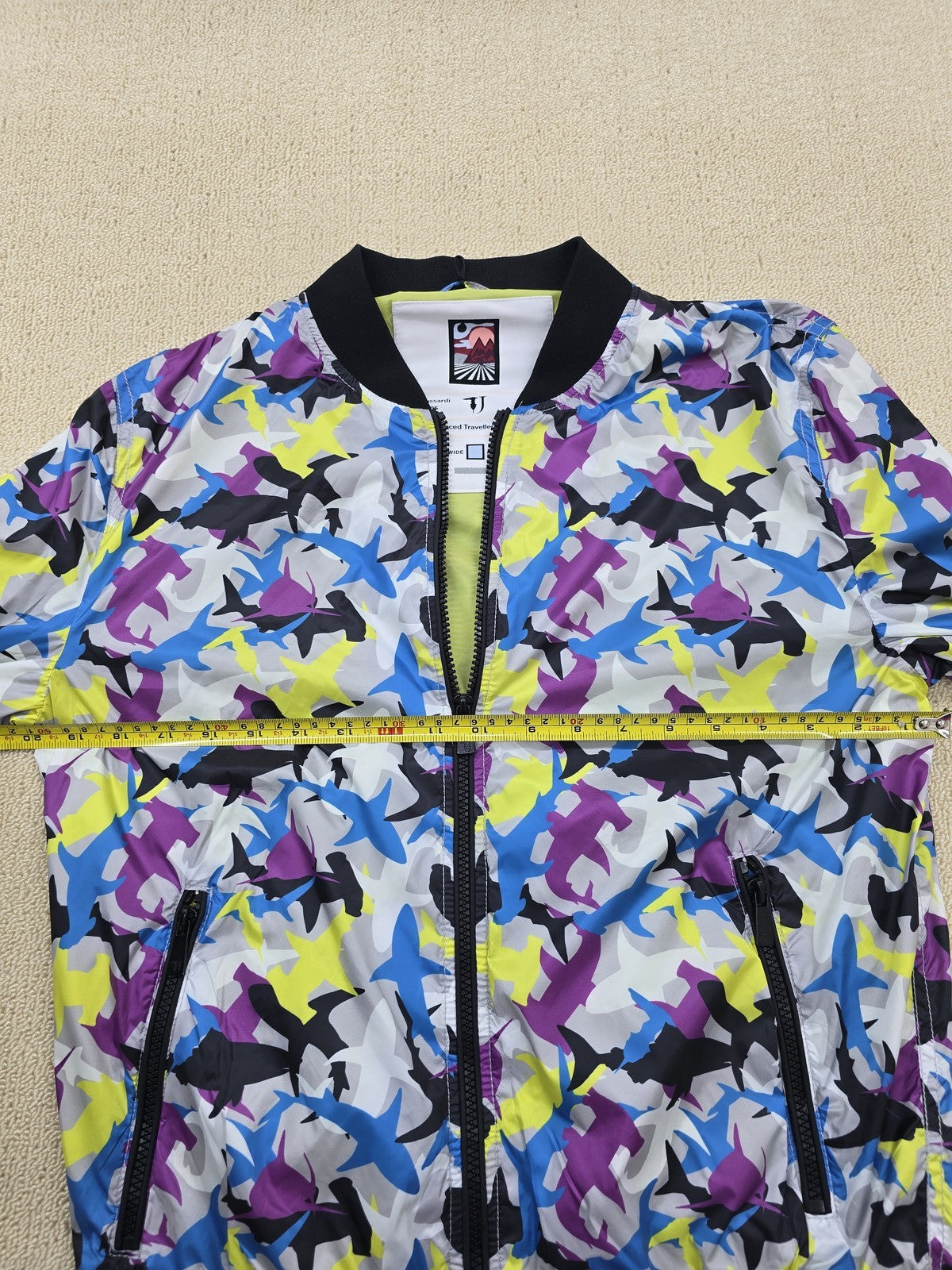Trussardi Jeans Shark Print Bomber Jacket Men Sz 52 Multicolor