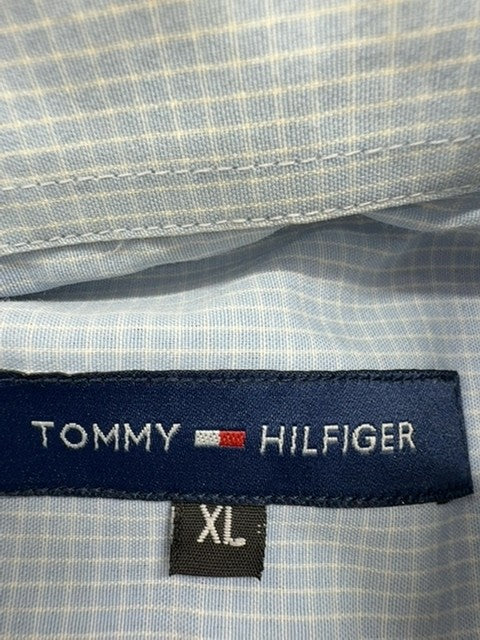 Tommy Hilfiger Men's Light Blue Check Dress Shirt XL Long Sleeve Button-Down