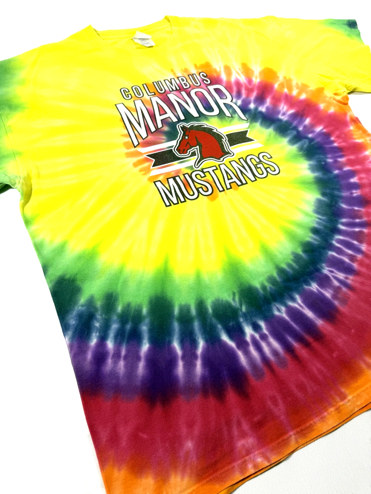 Port & Company Columbus Manor Mustang Rainbow Tie-Dye T-Shirt, Unisex XL