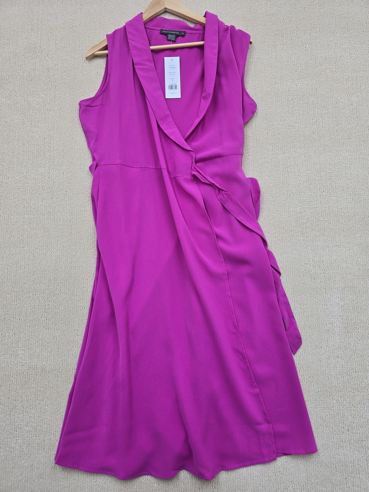 French Connection Magenta Midi Wrap Dress Size 12 Sleeveless