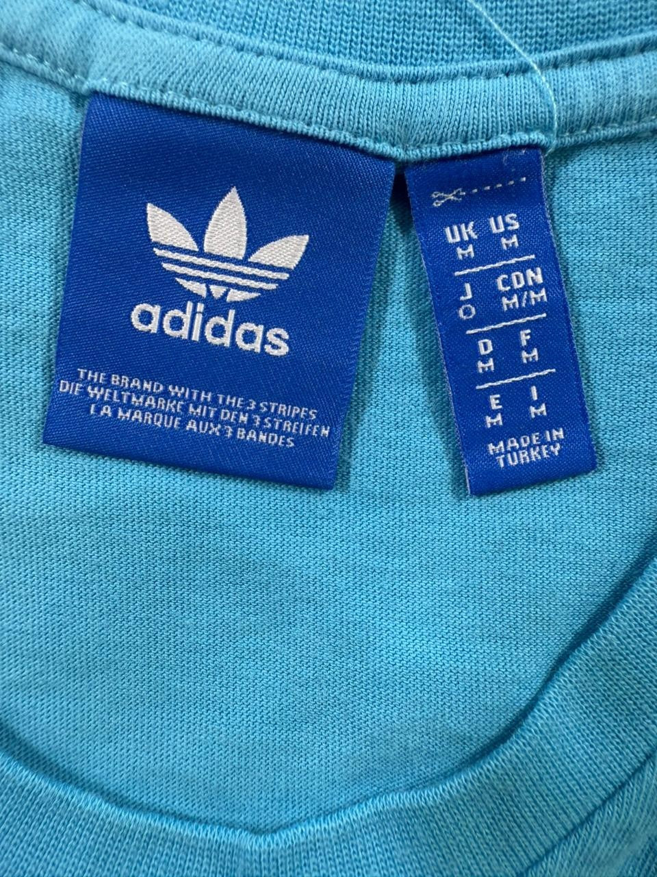Adidas Three Stripes T-Shirt Baby Blue Short Sleeve Crewneck Cotton Tee Logo M