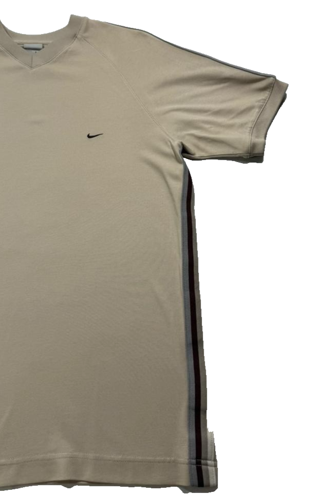 Nike Men's Beige V-Neck T-Shirt Casual Short Sleeve Cotton Tee Size L
