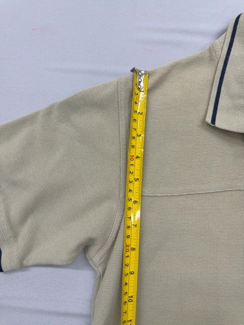 Adidas Men's Beige Short Sleeve Polo Shirt Golf 3 Stripes Button