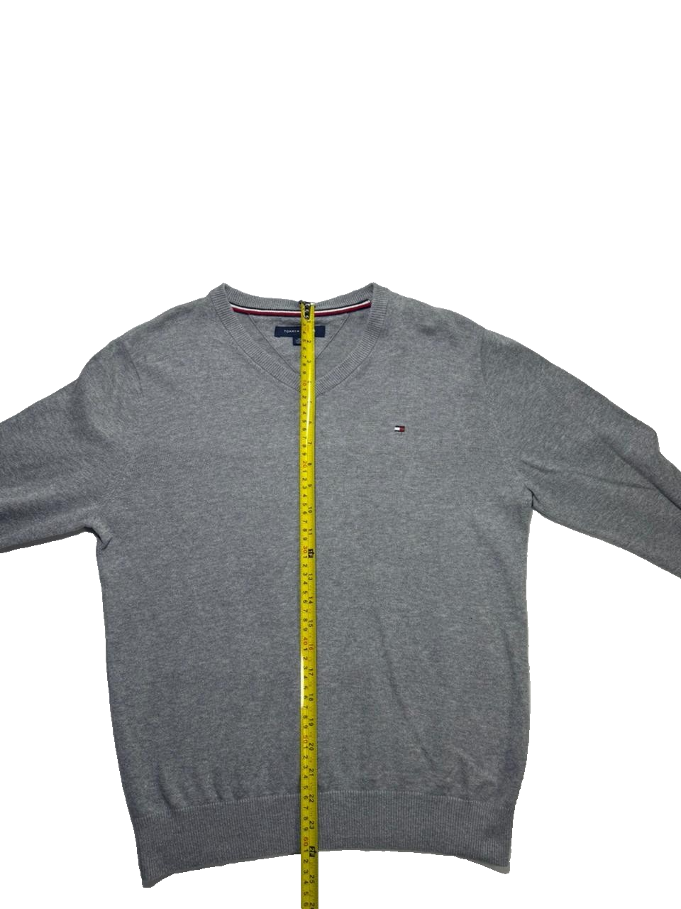 Tommy Hilfiger Men's Long Sleeve Gray V-Neck Cotton Sweater Pullover Size XS