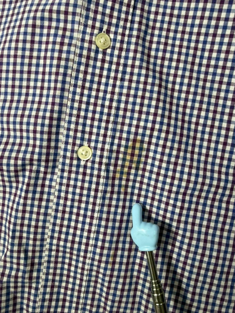 Chaps Men's Large Button Down Shirt Purple White Gingham Easy Care
