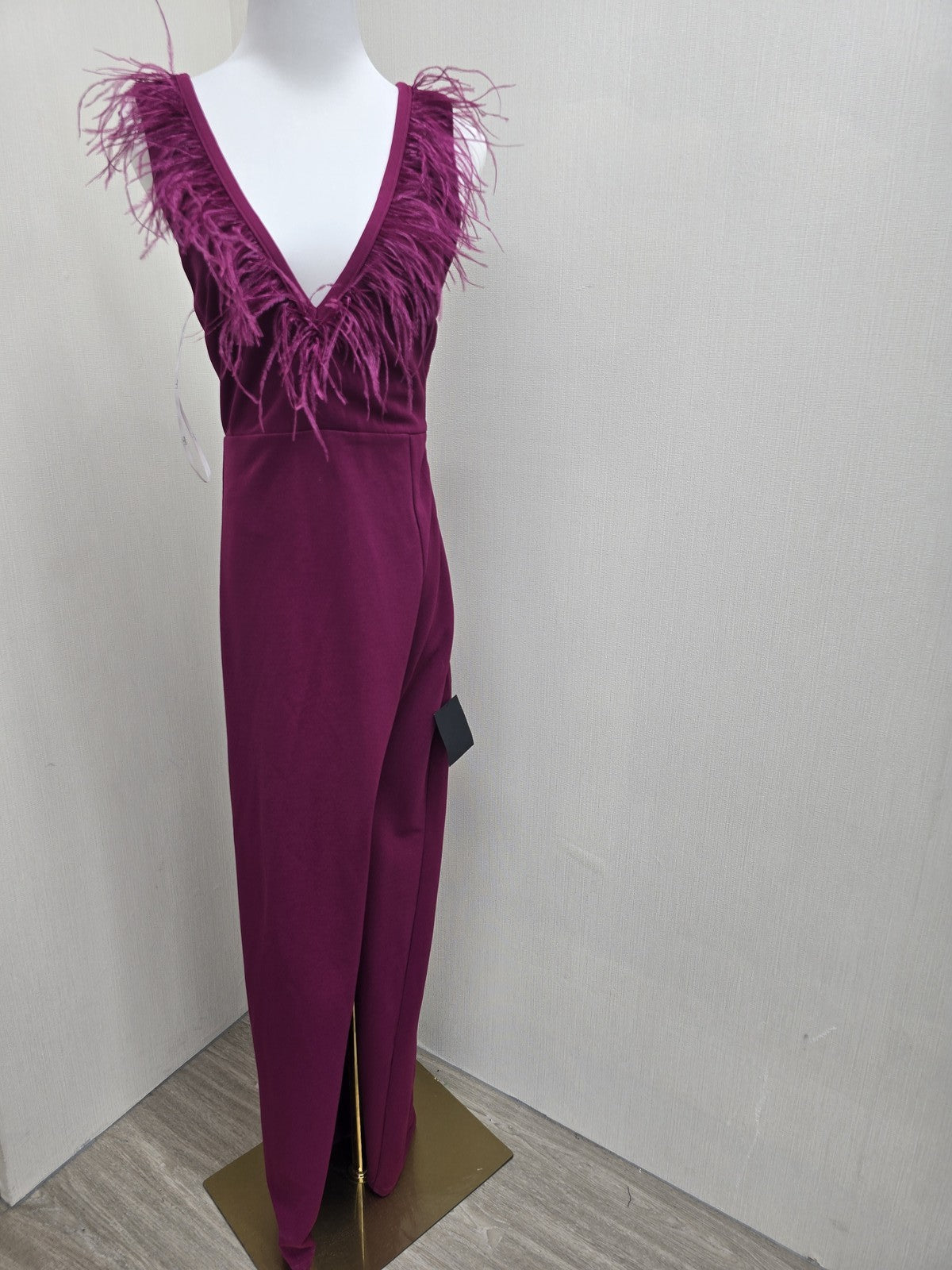 Lulus Plum Purple Feather Trim Sleeveless Maxi Dress S