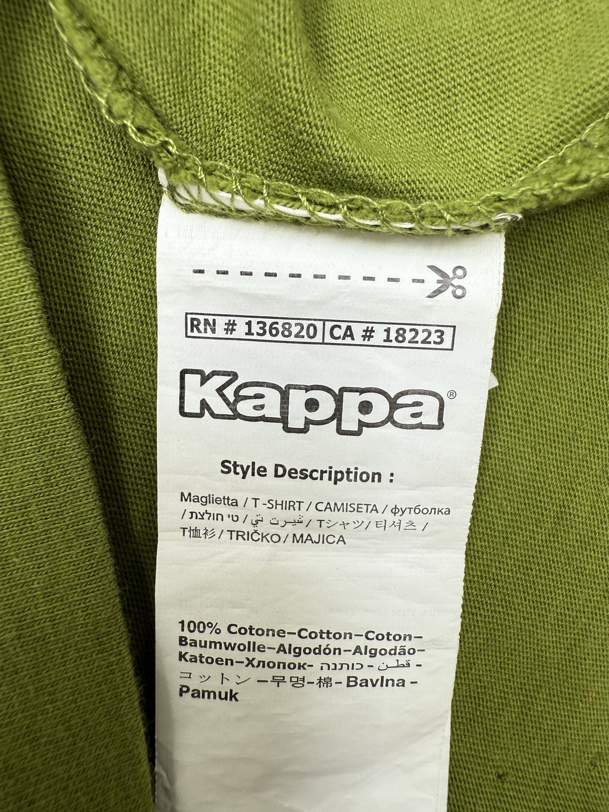 Kappa Men's Green Solid Short Sleeve Crew Cotton T-Shirt L