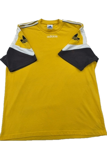 Adidas Men's Yellow Striped Short Sleeve T-Shirt XL 3 Stripes