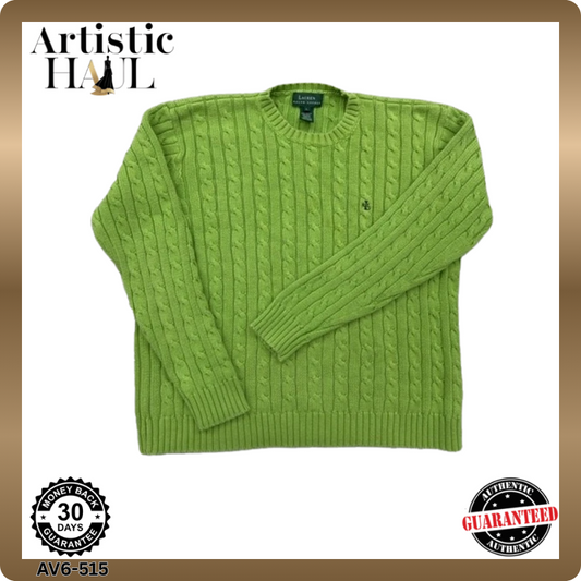 Ralph Lauren Unisex Green Sweater – Size L, Long Sleeve, Crew Neck