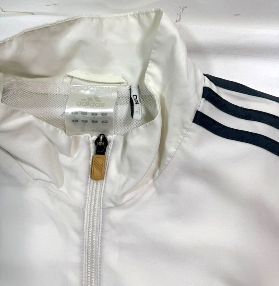 Vintage Adidas Full-Zip Windbreaker Jacket In White With Black Stripes - Size M