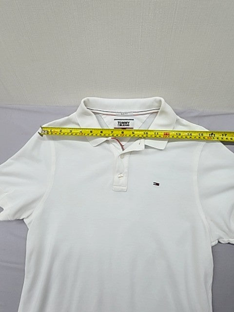 Tommy Hilfiger Tommy Jeans Slim Fit White Polo Shirt Men's M Short Sleeve Cotton
