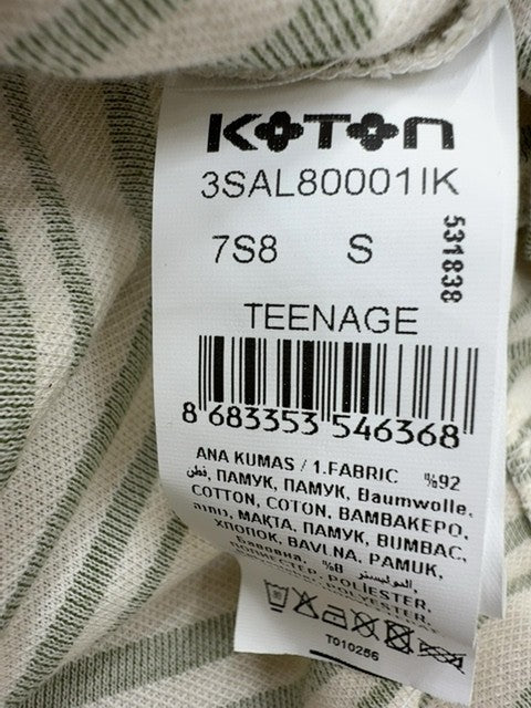 Ole by Koton XS Green Stripe Midi Dress Cotton Ruffle Short Sleeve