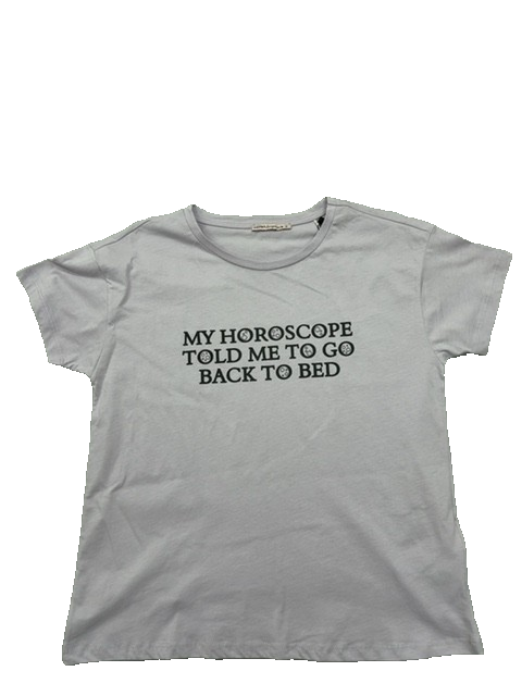 Koton Women's White Short Sleeve Horoscope Printed Crew Neck T-Shirt
