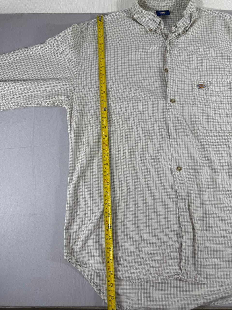 Dickies Men's Button Up Shirt Large L Grey Check Long Sleeve Workwear