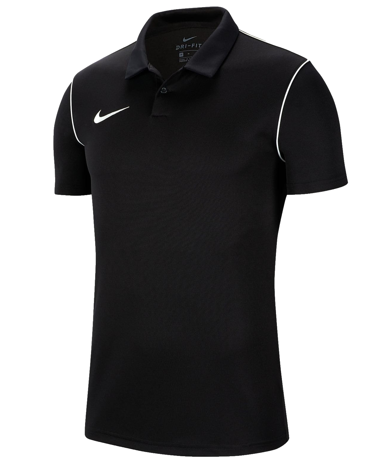 Nike Men's Black Dri-FIT Polo Shirt White Piping Swoosh Logo Short Sleeve Size L