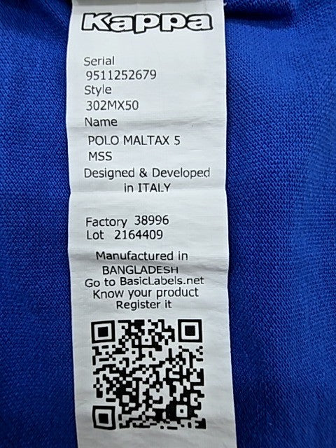 Kappa Men's Blue Polo Shirt Medium Cotton Italy White Piping
