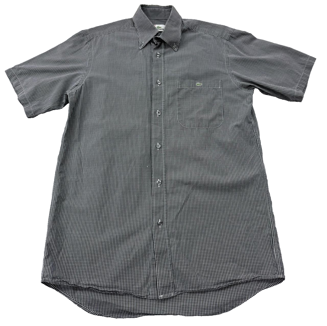 Lacoste Men's Gray Gingham Short Sleeve Cotton Button Down Shirt