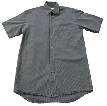 Lacoste Men's Gray Gingham Short Sleeve Cotton Button Down Shirt