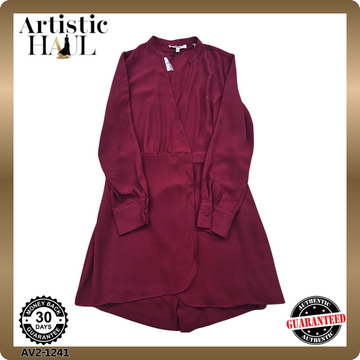 Koton Women's Burgundy Wrap Wide Leg Jumpsuit Size 40 Long Sleeve