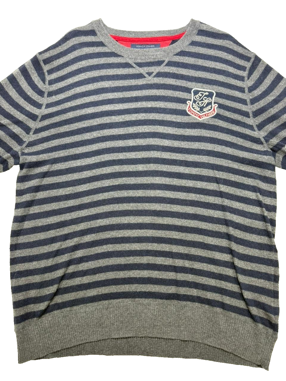 Tommy Hilfiger Men Premium Cotton Wool Stripe Sweater XL Blue Grey