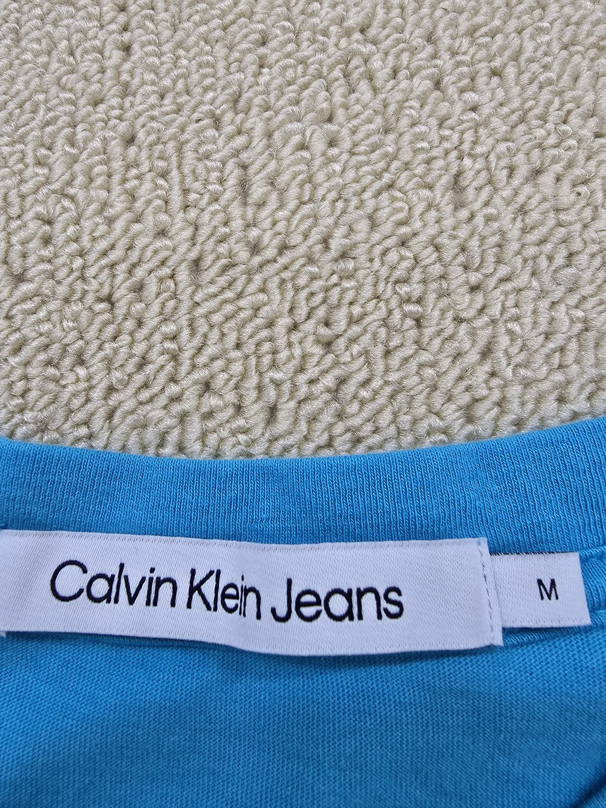Calvin Klein Jeans Men's Blue Cotton Logo Crewneck T-Shirt M Short Sleeve