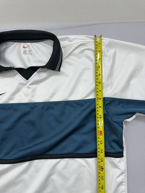 Nike Team Striped Polo Shirt XL White/Navy Short Sleeve Men's