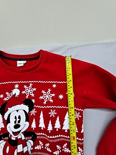 Disney Mickey Mouse Red Christmas Crewneck Sweater S Snowflakes