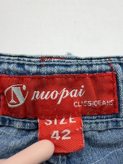 NuoPaJ Boys Blue Wide Leg Jeans Size 42 Relaxed Fit Frayed Hem