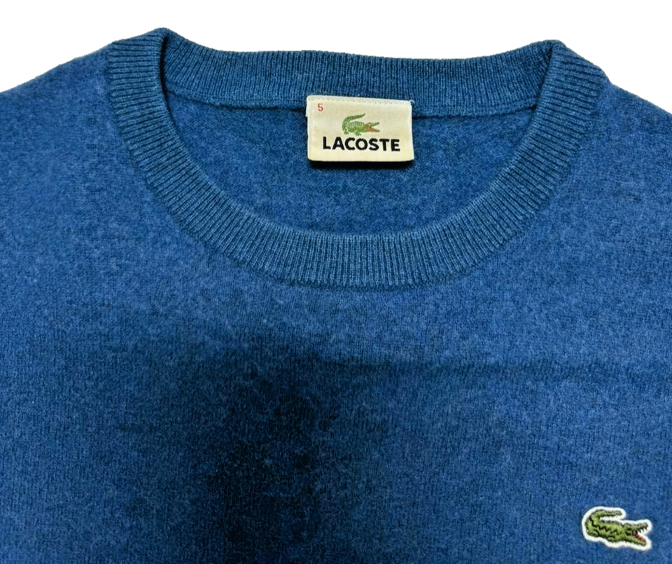 Lacoste Men's Blue Wool Crewneck Sweater Classic Crocodile Logo