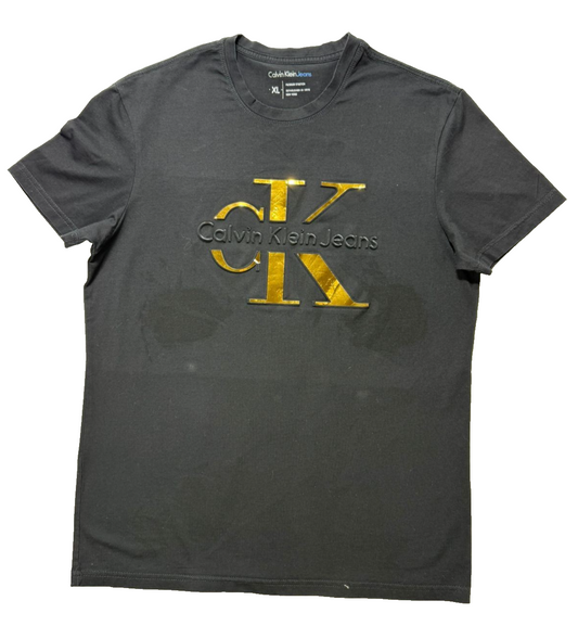 Calvin Klein Men's Black T-Shirt – Size XL, Logo, Cotton
