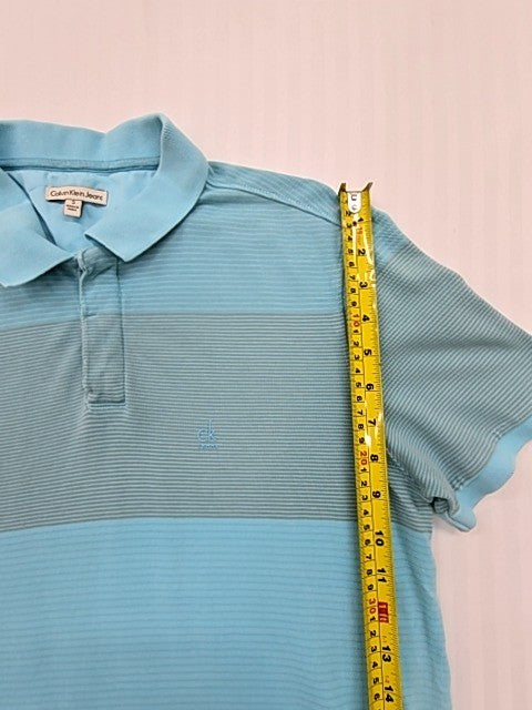 Calvin Klein Jeans Men's Light Blue Striped Polo Size S