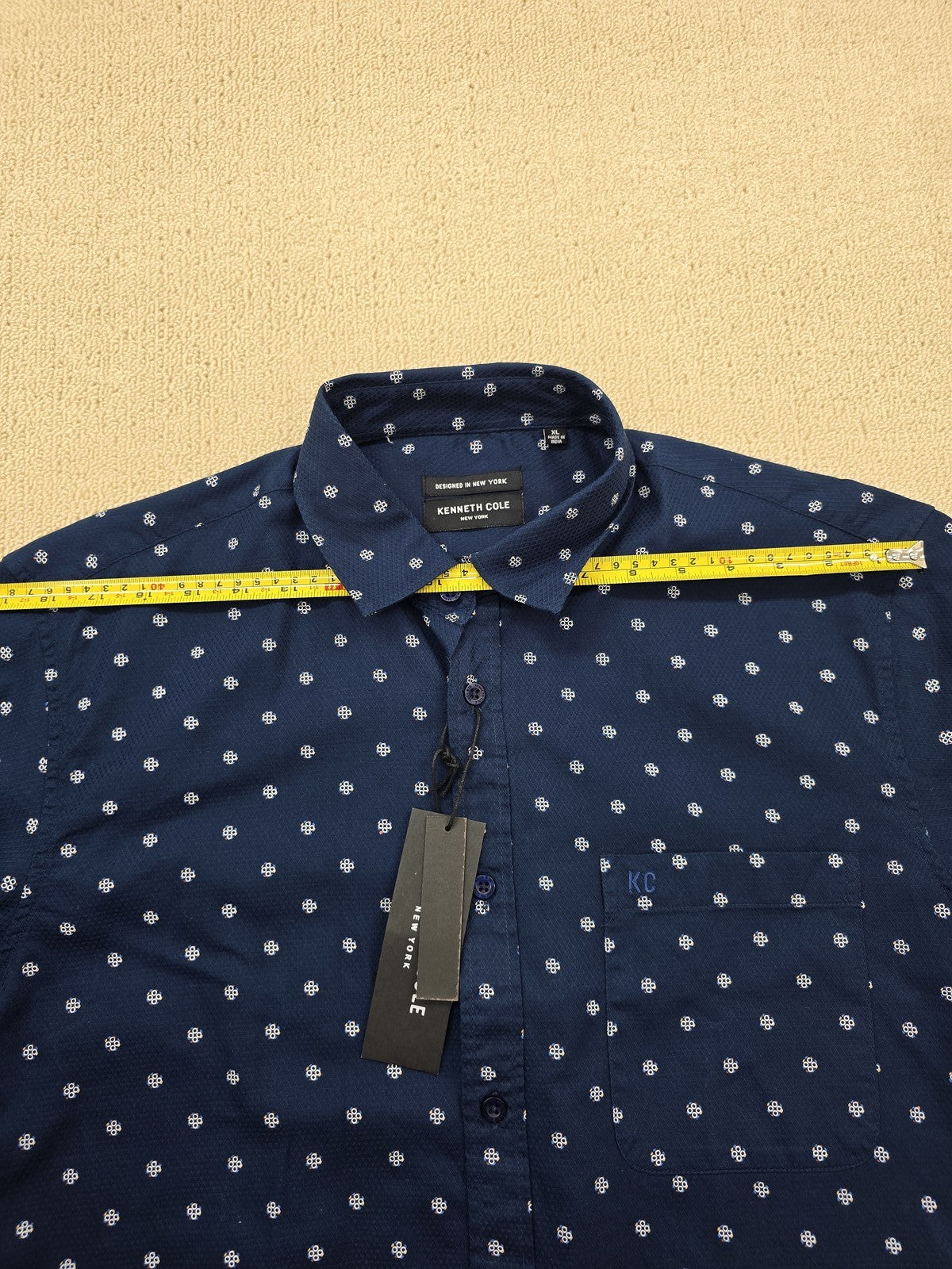 Kenneth Cole NY Men's XL Navy Polka Dot Long Sleeve Button-Down Shirt