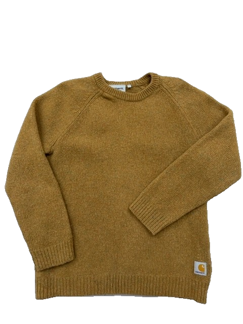 Carhartt WIP Mustard Wool Blend Crewneck Sweater L Men Long Sleeve Logo