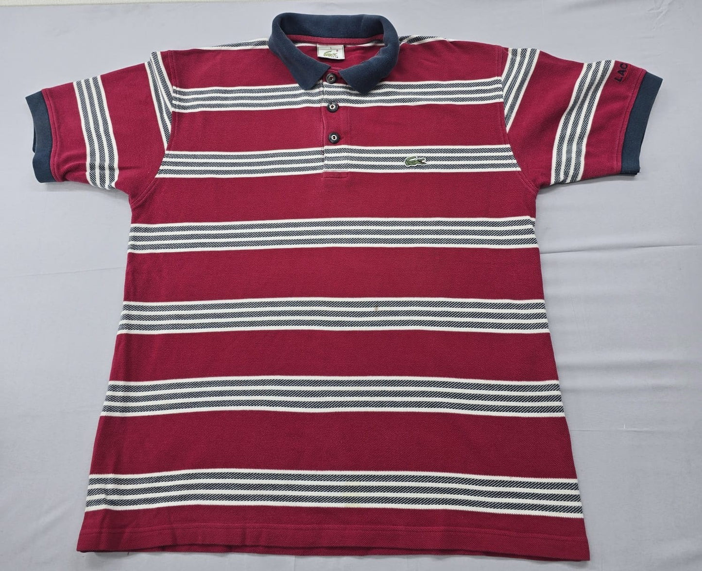 Lacoste Men's Red Striped Polo Shirt Size L Cotton Navy Accents
