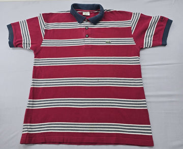Lacoste Men's Red Striped Polo Shirt Size L Cotton Navy Accents