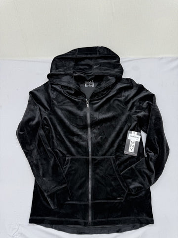Marc New York Women's Black Velvet Zip Hoodie M Relaxed Fit