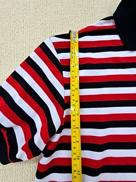 Lacoste XL Short Sleeve Striped Polo Shirt Red Black White Button Men
