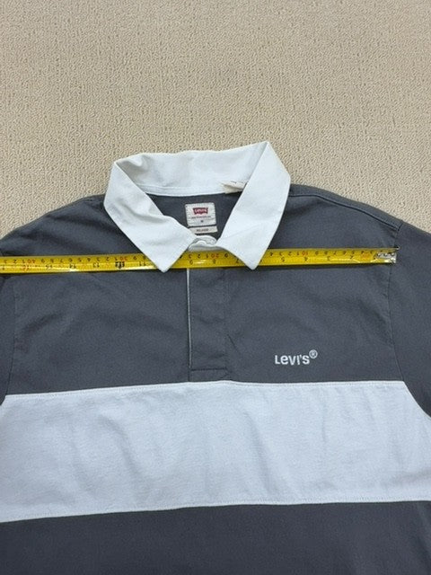 Levi's Men's Grey Striped Polo Shirt Size M Cotton Pique Casual