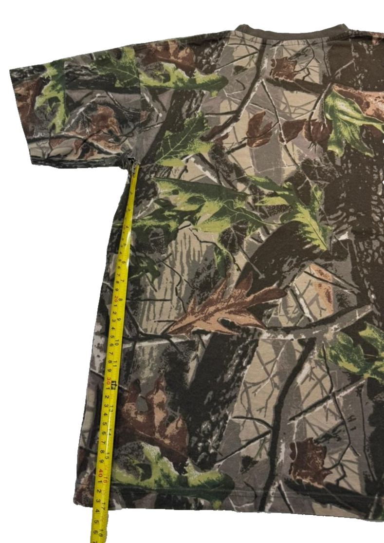 Camo Tree Pattern T-Shirt | Camouflage Leaf Print | Men's Outdoor Style, XL