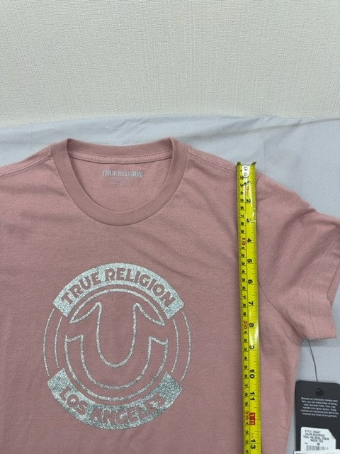 True Religion Women's Pink Graphic Logo Short Sleeve T-Shirt Medium