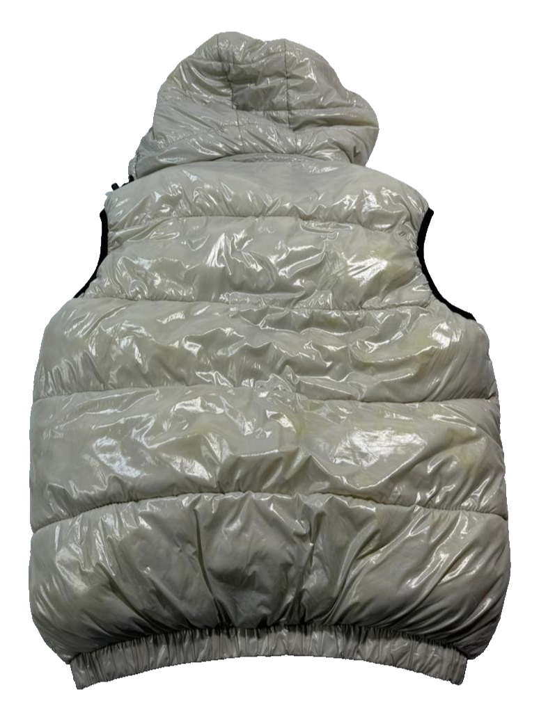 Moncler Men�S Off-White Shiny Puffer Vest Detachable Hood Logo Patch Size M